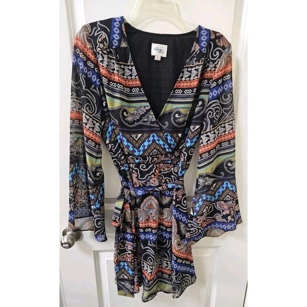 Beige by eci Geometric Print Wrap Dress Size 8